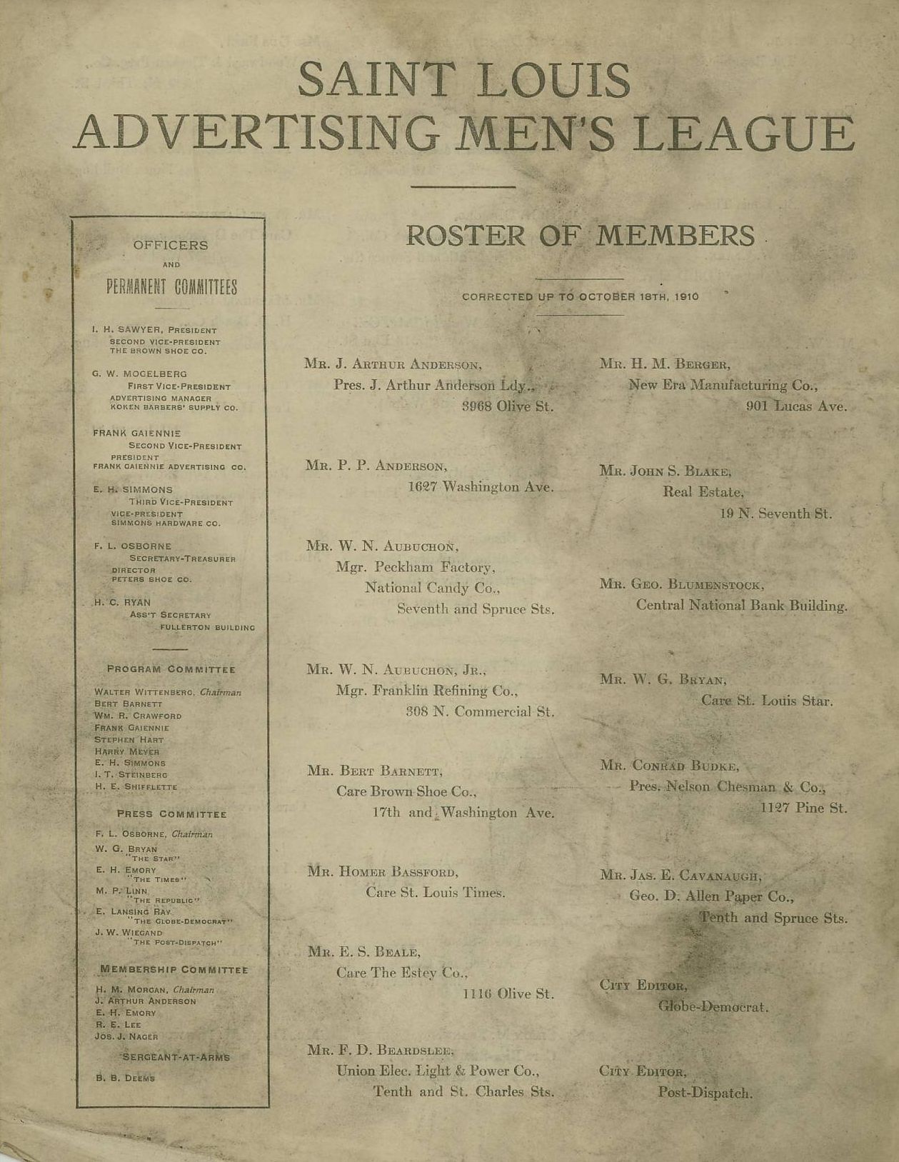 L.A. Ewing - Advertiser's Roster Page 1