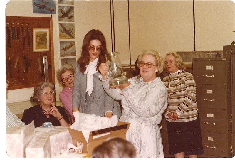 1979 Bernice Ret--(seated, blue dress) Ruth Ziden, Sharon Hornback, Bernice