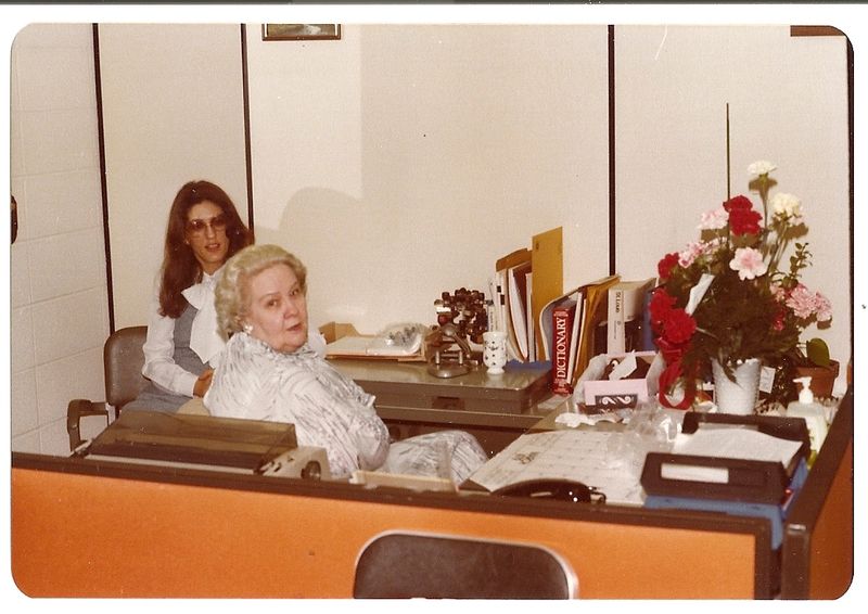 1979 Bernice Ret--Sharon Hornback at Bernice's desk