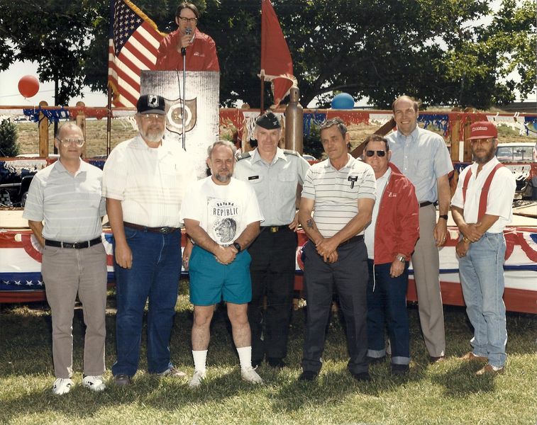 L.Lenzner,Buck Bockting, P.Kornberger, Col Corbin, L.Fortman, S.Ellis, W.Feld, M.Houser, J.Stewart at microphone