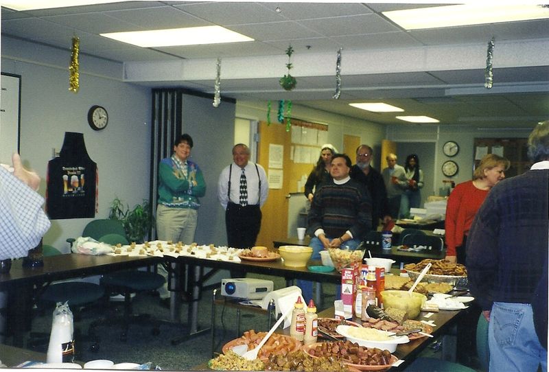 Circa 1999-Operations Div Christmas Party-Rachel Garren, Len Ross, Jim Hill