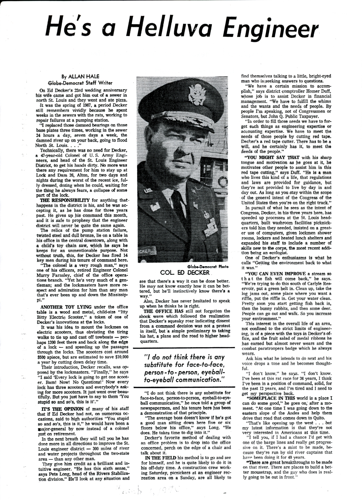 Col Decker Article-March 1970