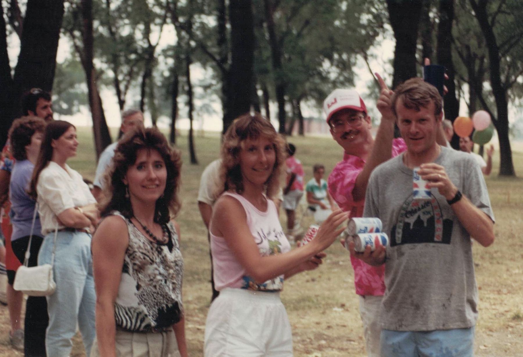 Faces of Steve Huskey, Joann Will, Carol Plambeck, Donna Zoeller, Riley Pope, and Tom Quigley - 1985 Corps' Picnic