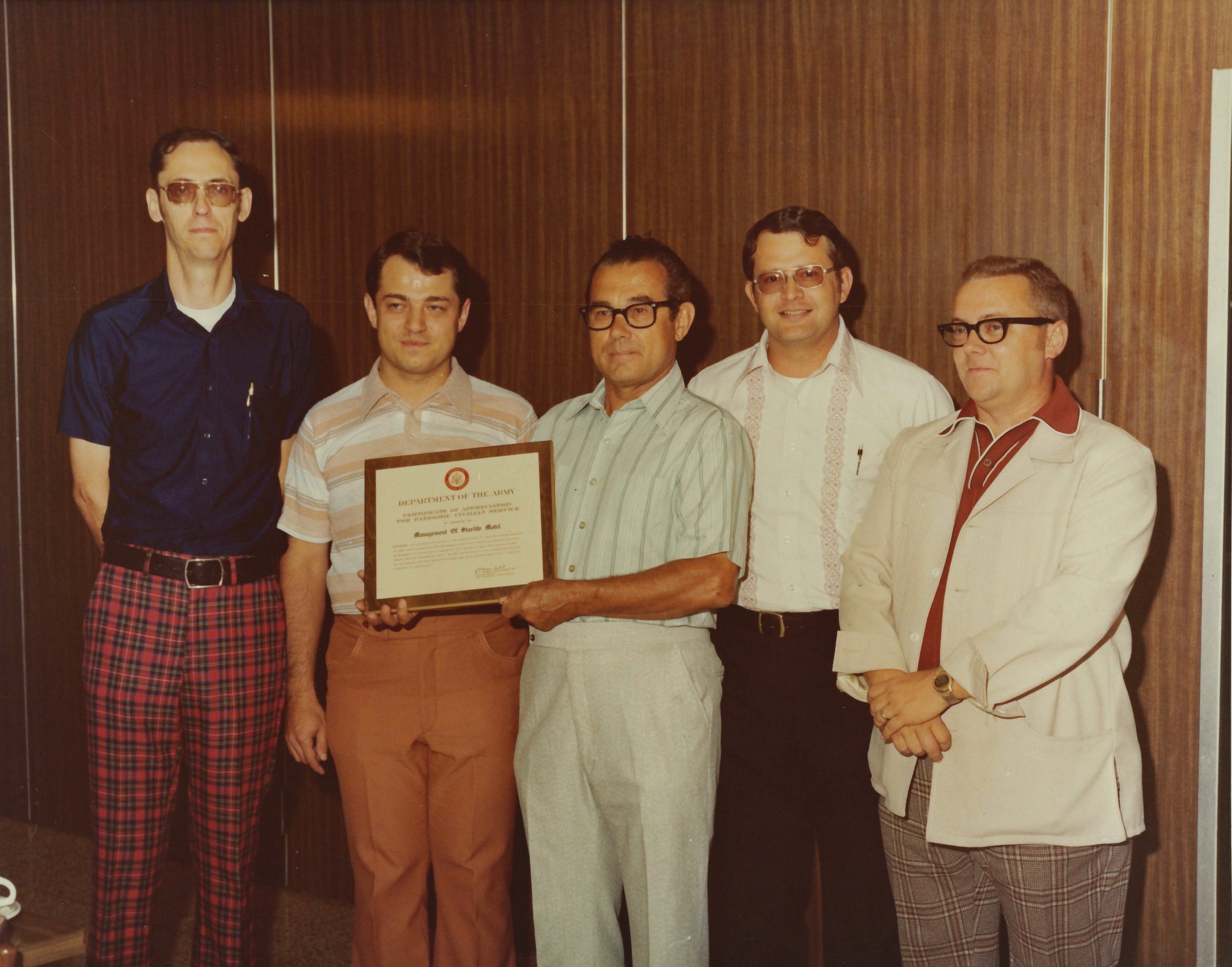 Emmett Hahn, Star Lite Motel Owners of Jacksonville, IL, Claude Strauser, Ron Messerli - 1973