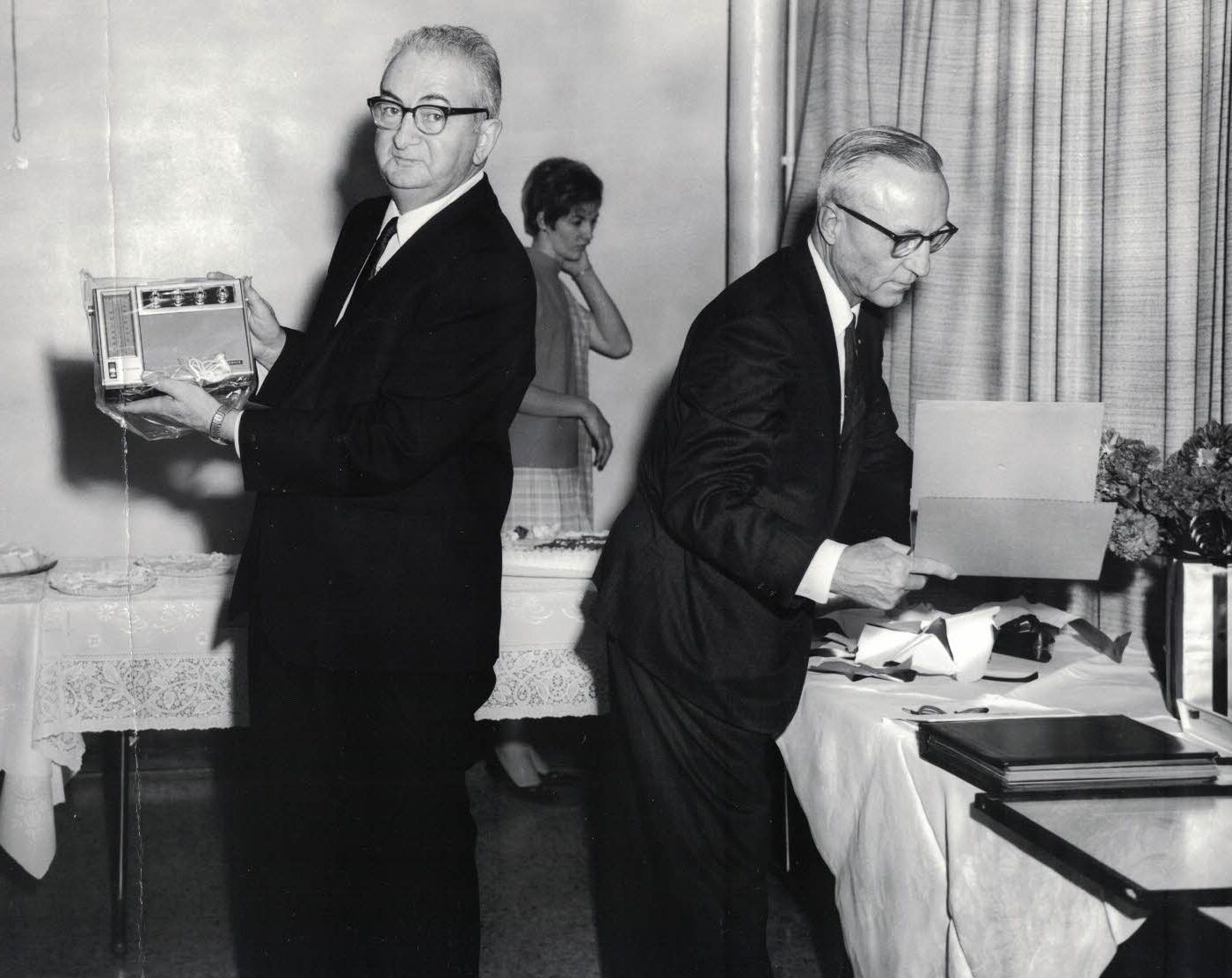 Walter Lawler Retirement - L to R: Walter Lawler, Sharon McGee, and Max Lamm- Circa 1968