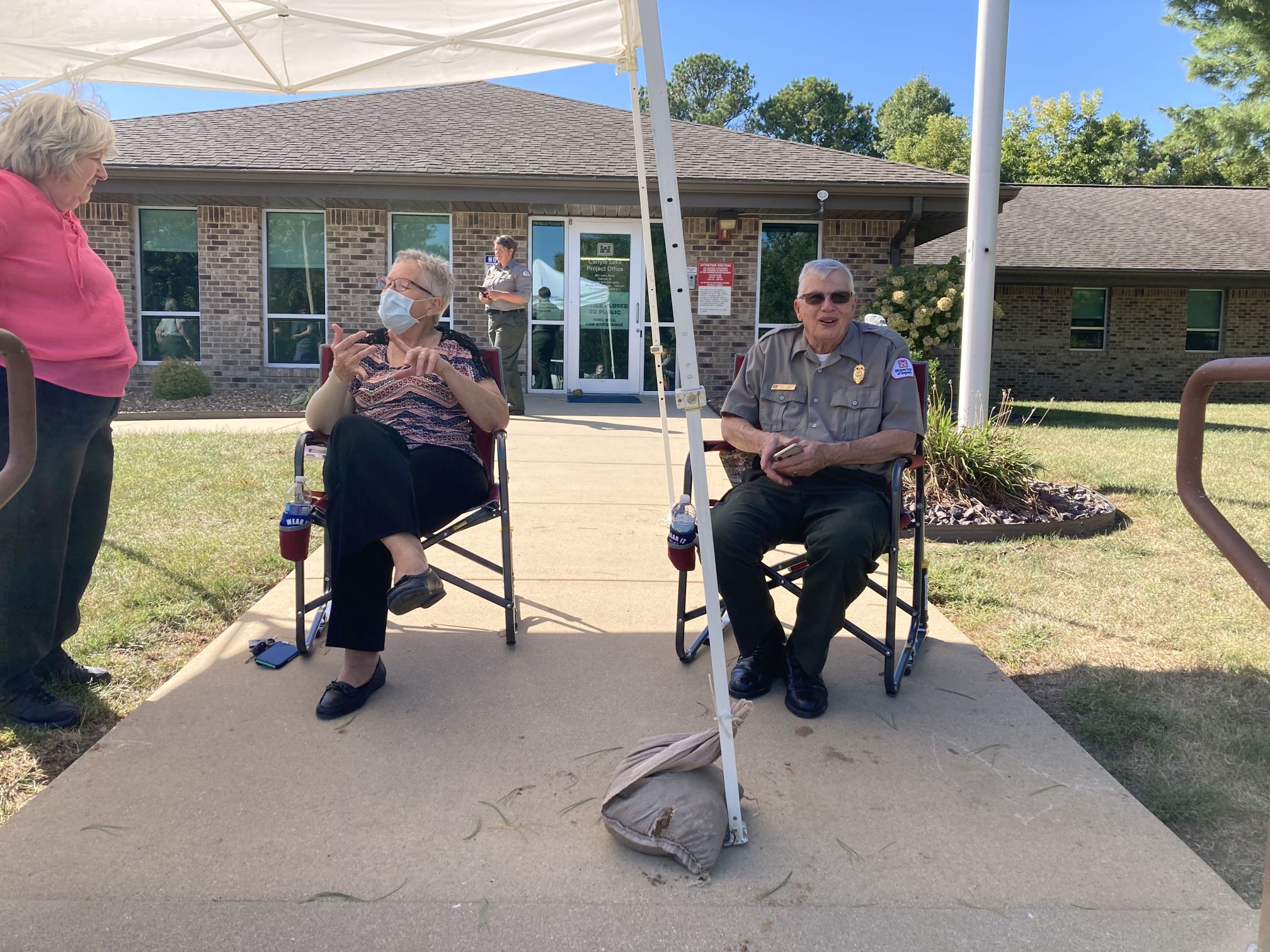 Bob Wilkins' Retirement Day - Sep 2020 - Jeanette Wellen, Judy Wilkins, and Bob Wilkins