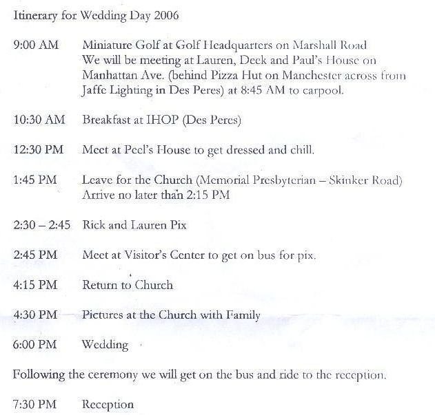 Men's Wedding Day Itinerary